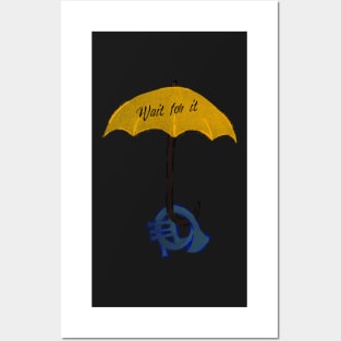 Yellow umbrella and blue horn black - Wait for it - black Posters and Art